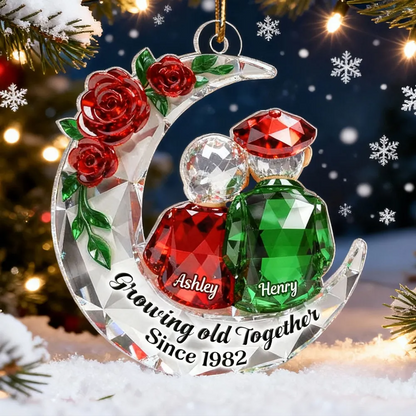 3D Crystal Effect Couple Love to the Moon and Back - Personalized Acrylic Ornament - Christmas Gift for Couple
