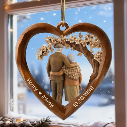 Old Couple Walking Together 3D Wooden Effect - Personalized Acrylic Ornament - Christmas Gift for Couples
