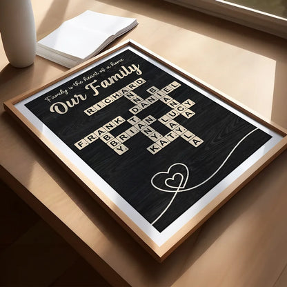 Family is the Heart of the Home Crossword Art - Personalized Poster - Unique Gift for Parents Grandparents