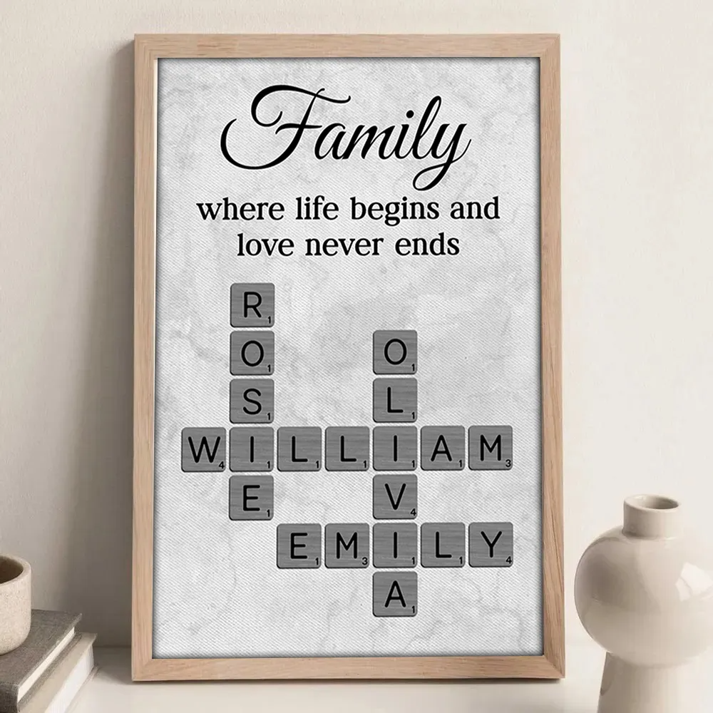 Family Where Life Begins and Love Never Ends Crossword - Personalized Poster - Sentimental Gift for Loved Ones