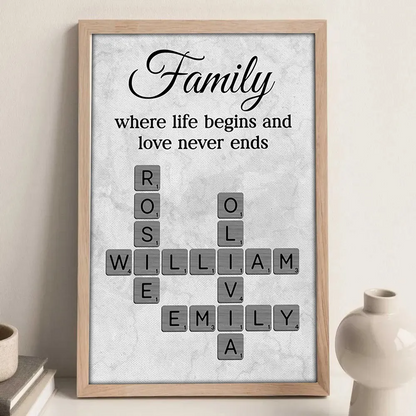 Family Where Life Begins and Love Never Ends Crossword - Personalized Poster - Sentimental Gift for Loved Ones