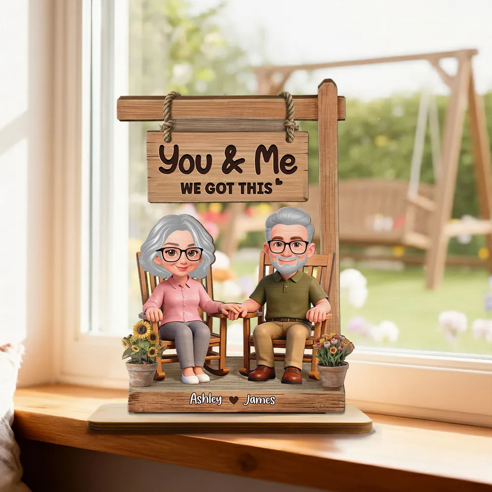 3D Effect Old Couple Sitting On Rocking Chair - Personalized Wooden Plaque - Anniversary, Valentine's Day Gift For Him, Gift For Her