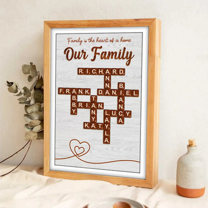 Family is the Heart of the Home Crossword Art - Personalized Poster - Unique Gift for Parents Grandparents