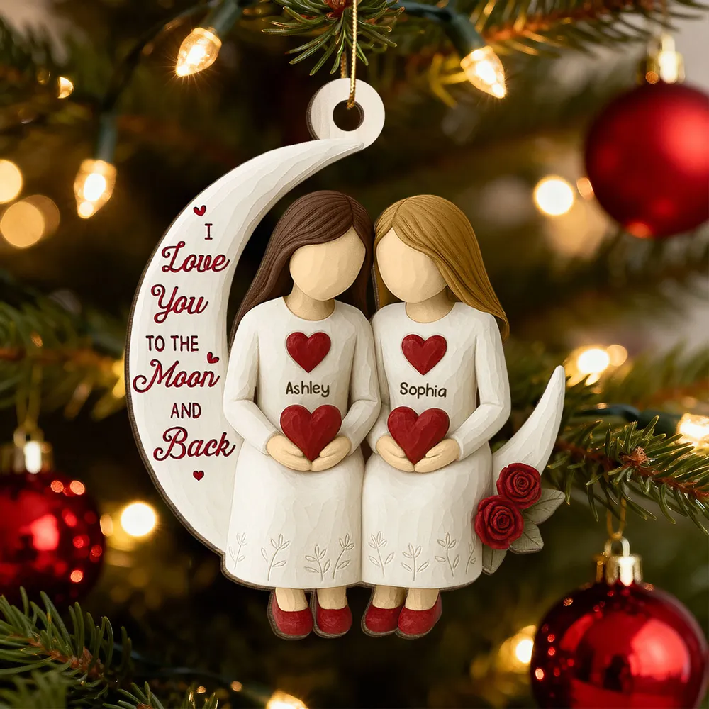 3D Effect Roses Besties On Moon - Personalized Ornament - Christmas Gift For Best Friends