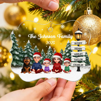Christmas Snowy Sign Posts Beautiful Family Together - Personalized Acrylic Ornament - Gift For Family