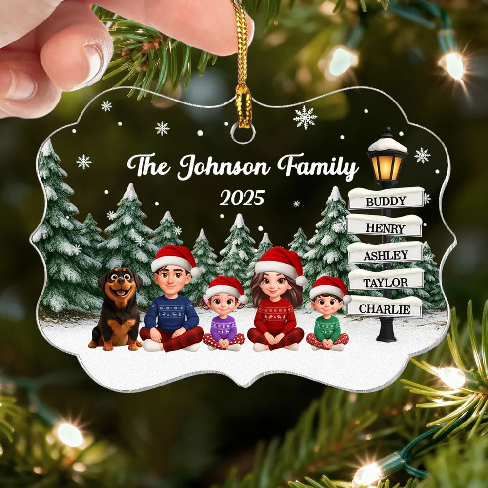 Christmas Snowy Sign Posts Beautiful Family Together - Personalized Acrylic Ornament - Gift For Family