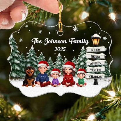 Christmas Snowy Sign Posts Beautiful Family Together - Personalized Acrylic Ornament - Gift For Family