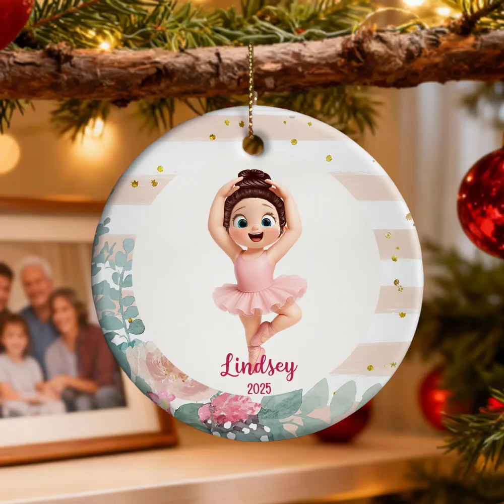 Floral Frame Ballerina Girl - Personalized Acrylic Ornament - Christmas Gift For Daughter, Granddaughter