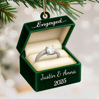 Custom Ring Box Couple Engagement - Personalized Acrylic Ornament, Custom Name Proposal Keepsake, Engagement Gift