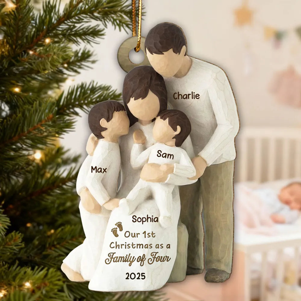 3D Effect First Christmas As Family Of Four - Personalized Wooden Ornament