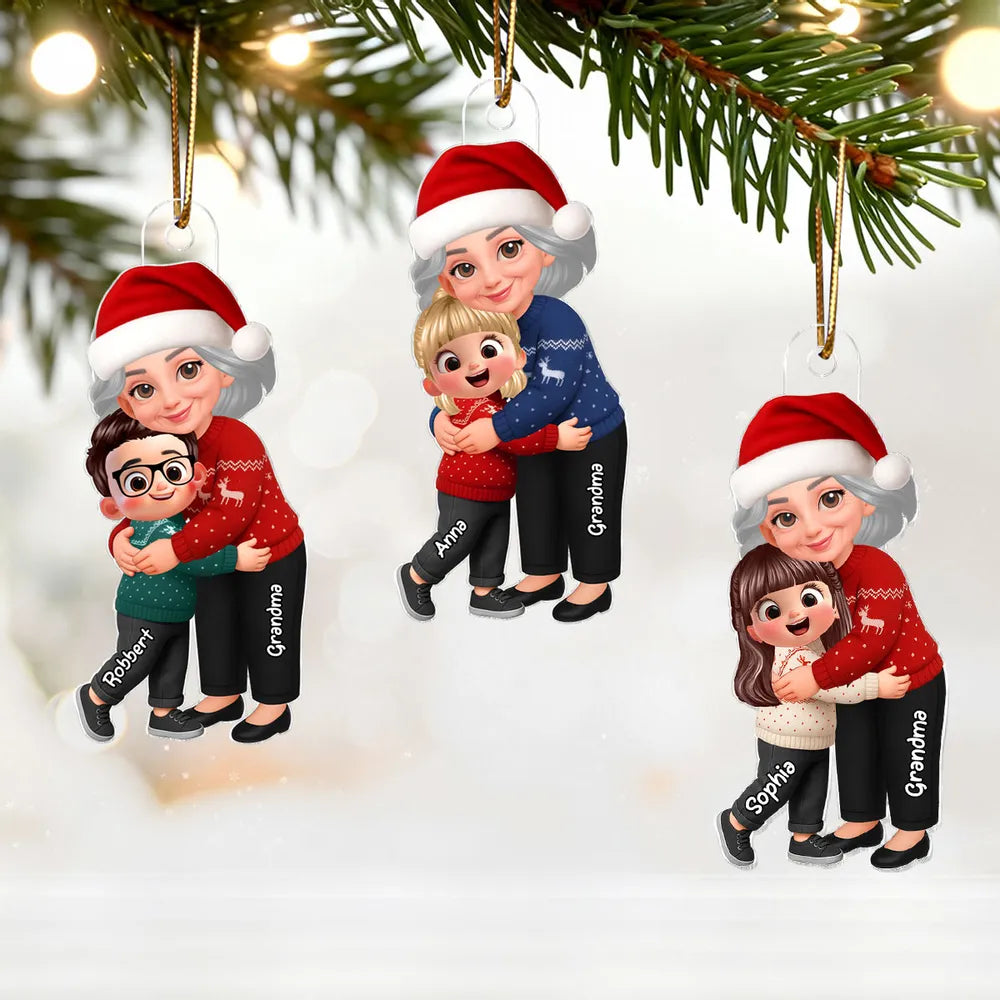 Grandma Hugging Grandkid - Personalized Acrylic Car Hanger - Heartwarming Gift For Grandkids, Grandmas