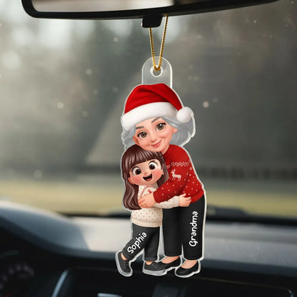 Grandma Hugging Grandkid - Personalized Acrylic Car Hanger - Heartwarming Gift For Grandkids, Grandmas