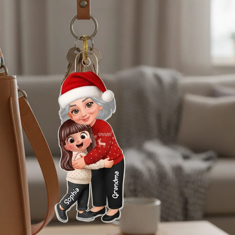 Grandma Hugging Grandkid - Personalized Acrylic Car Hanger - Heartwarming Gift For Grandkids, Grandmas