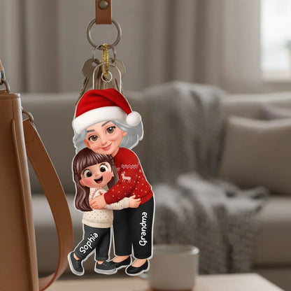 Grandma Hugging Grandkid - Personalized Acrylic Car Hanger - Heartwarming Gift For Grandkids, Grandmas