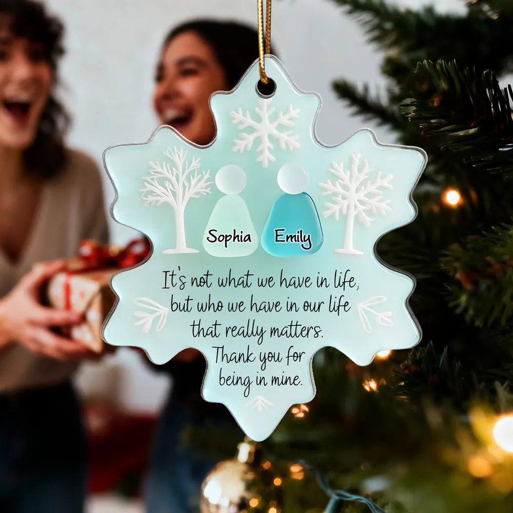 2D Flat Snowflake Sea Glass Effect - Personalized Acrylic Ornament - Friendship Gift For Besties