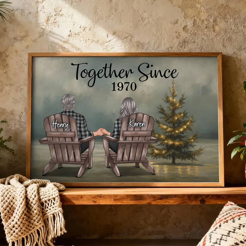 Beach Landscape Christmas Tree Eternal Love Couple - Personalized Poster - Christmas Gift for him, Gift for her