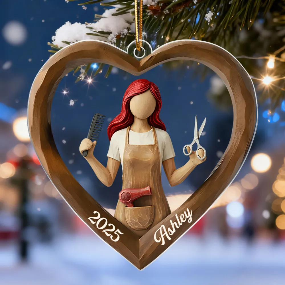 3D Effect Wooden Hairdresser - Personalized Acrylic Ornament - Unique Christmas Gift For Hairdressers