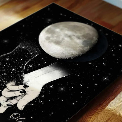 Galaxy Night Couple Holding Hands Custom Moon Phase Anniversary Date - Personalized Poster - Heartfelt Anniversary Gift, Valentine Gift, Wedding Gift For Couple