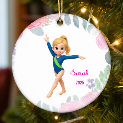 Floral Frame Gymnastic Girl - Personalized Ornament - Gymnast Gift For Daughter, Granddaughter
