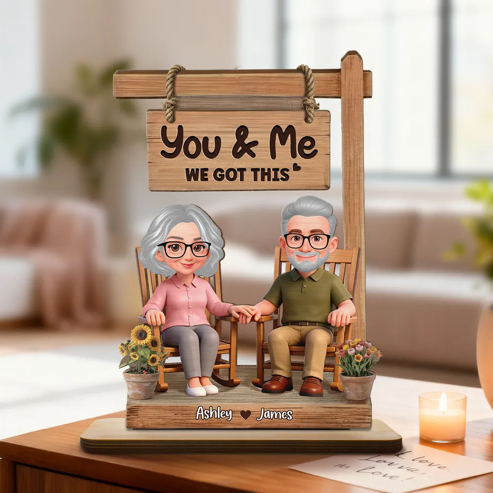 3D Effect Old Couple Sitting On Rocking Chair - Personalized Wooden Plaque - Anniversary, Valentine's Day Gift For Him, Gift For Her