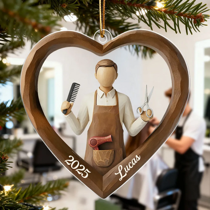 3D Effect Wooden Hairdresser - Personalized Acrylic Ornament - Unique Christmas Gift For Hairdressers