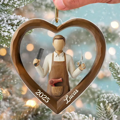 3D Effect Wooden Hairdresser - Personalized Acrylic Ornament - Unique Christmas Gift For Hairdressers