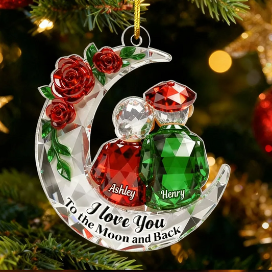 3D Crystal Effect Couple Love to the Moon and Back - Personalized Acrylic Ornament - Christmas Gift for Couple