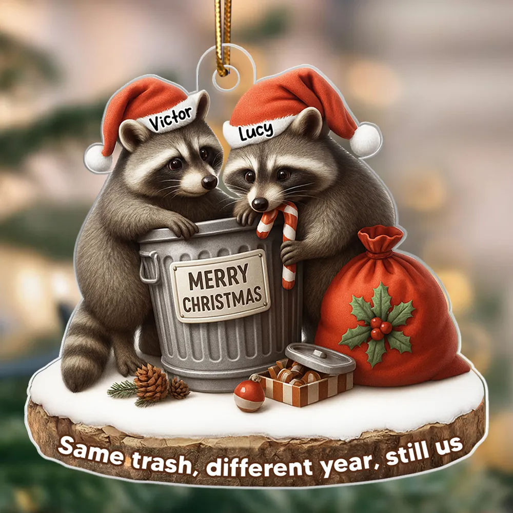 Together Through Trash & Treasure Funny Raccoon Couple - Personalized Acrylic Ornament - Christmas Gift for her, Gift for him