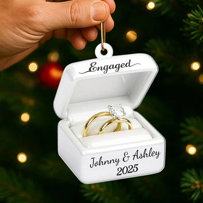 Custom Ring Box Couple Engagement - Personalized Acrylic Ornament, Custom Name Proposal Keepsake, Engagement Gift