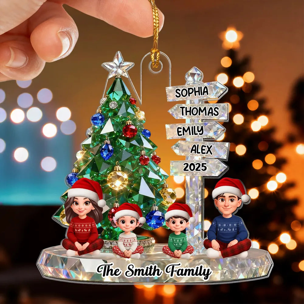 3D Effect Flat Christmas Sign Posts Beautiful Family Together - Personalized Acrylic Ornament - Gift For Family