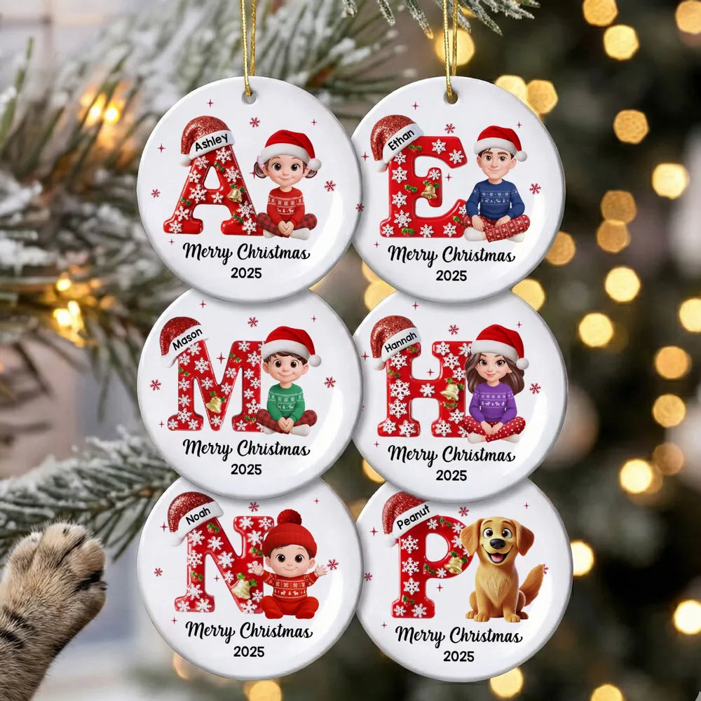 Family Member Christmas Festive Initial Name - Personalized Acrylic Ornament