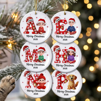 Family Member Christmas Festive Initial Name - Personalized Acrylic Ornament