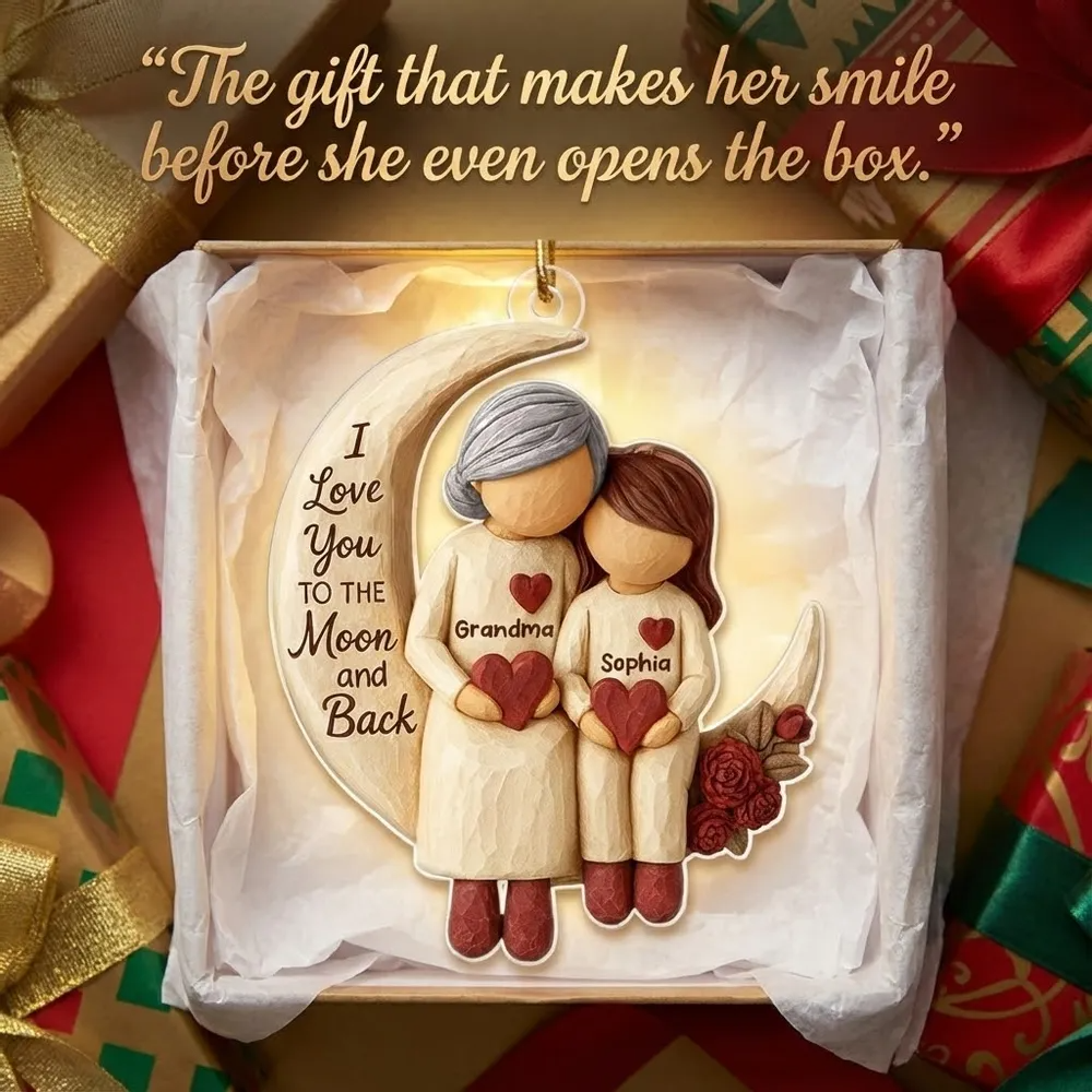 Grandma Grandkids on Moon - Personalized Acrylic Ornament - Heartfelt Christmas Gift for Grandma, Grandkids