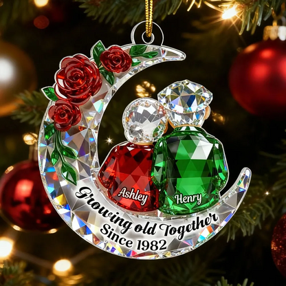 3D Crystal Effect Couple Love to the Moon and Back - Personalized Acrylic Ornament - Christmas Gift for Couple