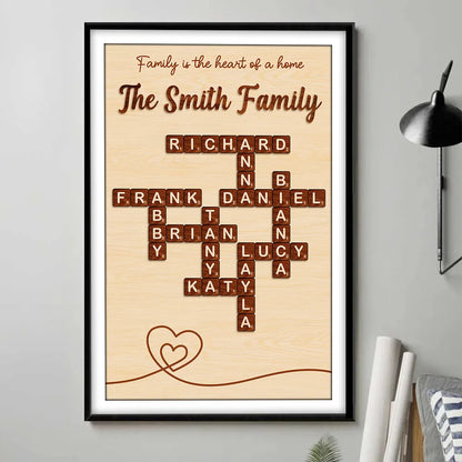 Family is the Heart of the Home Crossword Art - Personalized Poster - Unique Gift for Parents Grandparents