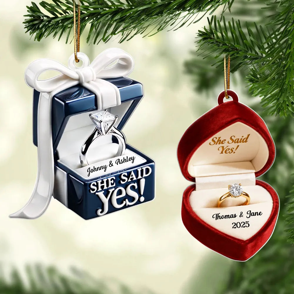 Custom Ring Box Couple Engagement - Personalized Acrylic Ornament, Custom Name Proposal Keepsake, Engagement Gift