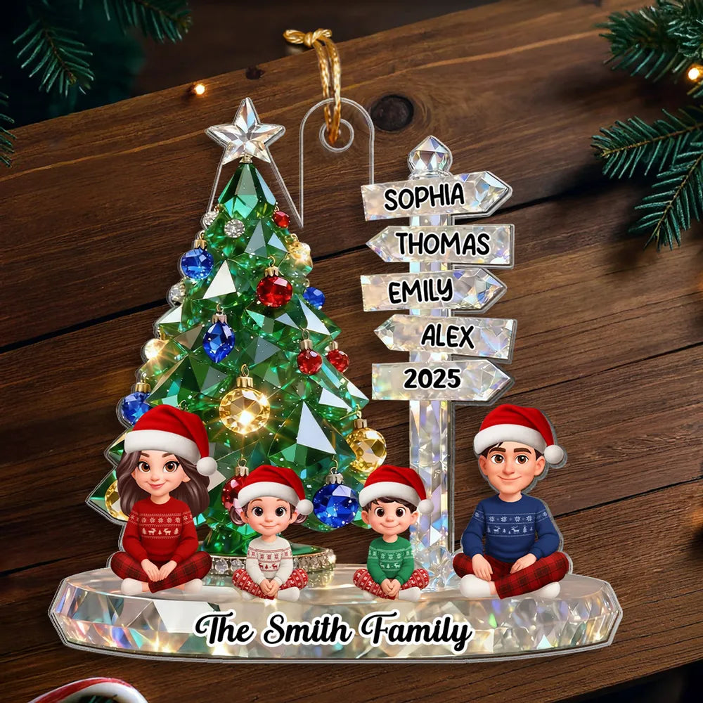 3D Effect Flat Christmas Sign Posts Beautiful Family Together - Personalized Acrylic Ornament - Gift For Family