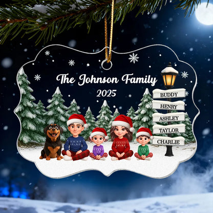 Christmas Snowy Sign Posts Beautiful Family Together - Personalized Acrylic Ornament - Gift For Family