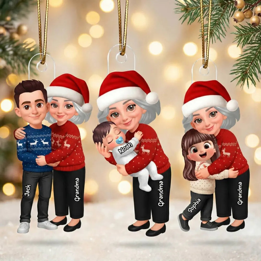 Grandma Hugging Grandkid - Personalized Acrylic Car Hanger - Heartwarming Gift For Grandkids, Grandmas