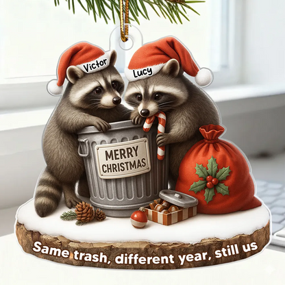 Together Through Trash & Treasure Funny Raccoon Couple - Personalized Acrylic Ornament - Christmas Gift for her, Gift for him