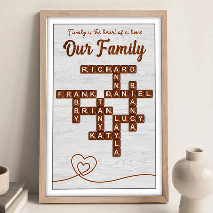 Family is the Heart of the Home Crossword Art - Personalized Poster - Unique Gift for Parents Grandparents