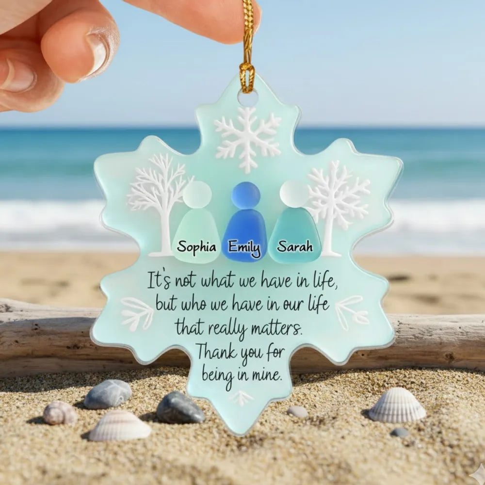 2D Flat Snowflake Sea Glass Effect - Personalized Acrylic Ornament - Friendship Gift For Besties