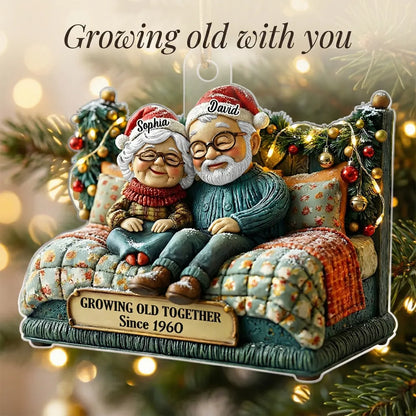 Growing Old Together Old Couple - Personalized Acrylic Ornament - Heartwarming Christmas Gift For Him, For Her, For Couple