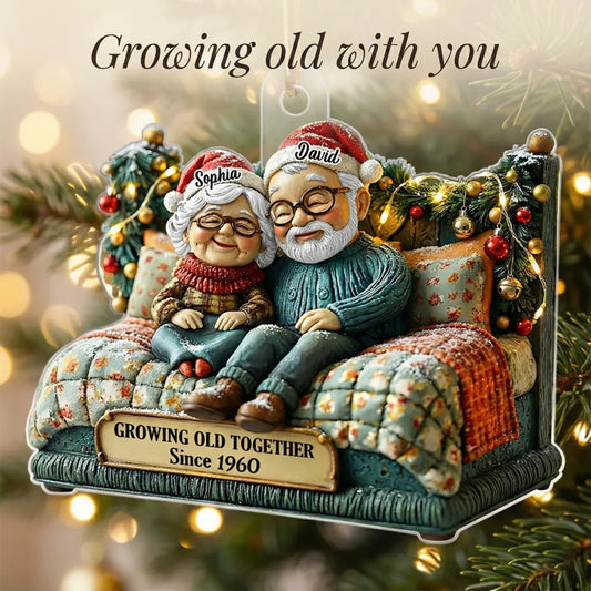 Growing Old Together Old Couple - Personalized Acrylic Ornament - Heartwarming Christmas Gift For Him, For Her, For Couple