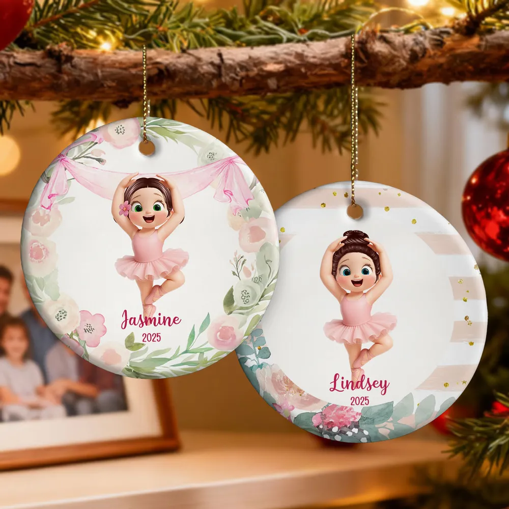 Floral Frame Ballerina Girl - Personalized Acrylic Ornament - Christmas Gift For Daughter, Granddaughter