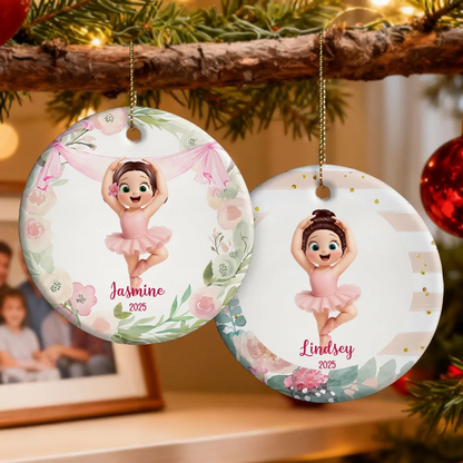 Floral Frame Ballerina Girl - Personalized Acrylic Ornament - Christmas Gift For Daughter, Granddaughter