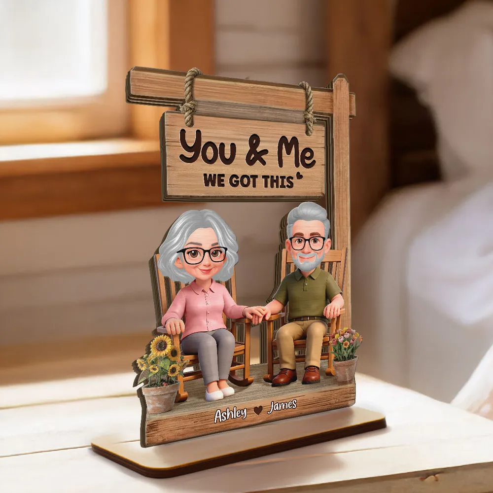 3D Effect Old Couple Sitting On Rocking Chair - Personalized Wooden Plaque - Anniversary, Valentine's Day Gift For Him, Gift For Her