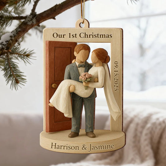3D Effect Groom Carrying Bride Threshold Door - Personalized Wooden Ornament - Wedding Couple Threshold | Just Married Newlyweds Marriage Keepsake