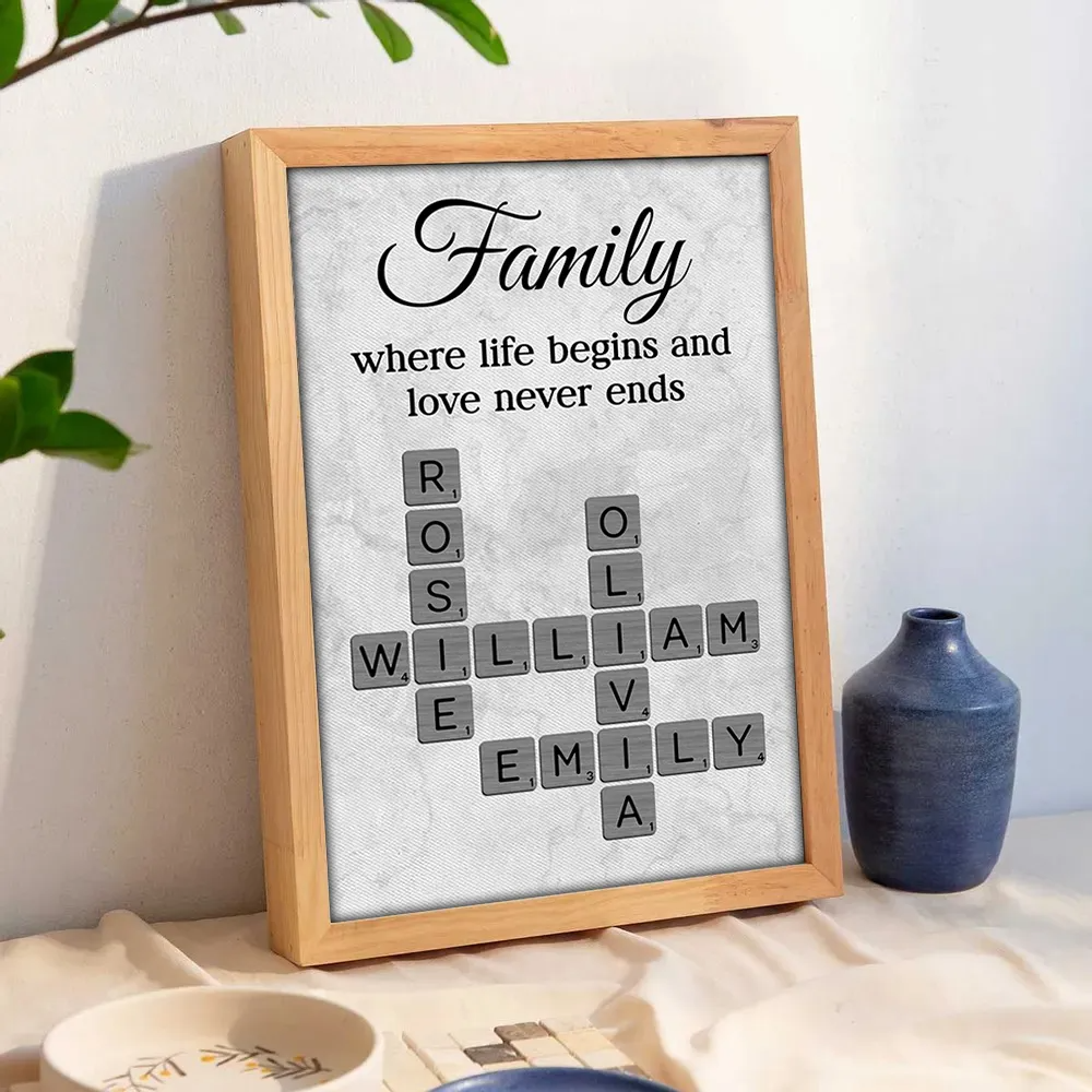Family Where Life Begins and Love Never Ends Crossword - Personalized Poster - Sentimental Gift for Loved Ones