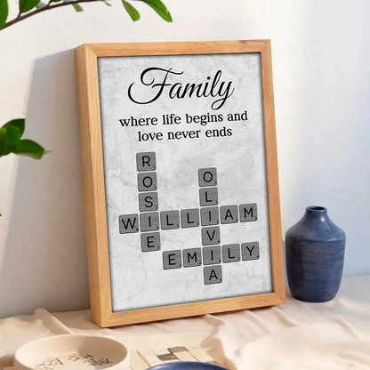 Family Where Life Begins and Love Never Ends Crossword - Personalized Poster - Sentimental Gift for Loved Ones